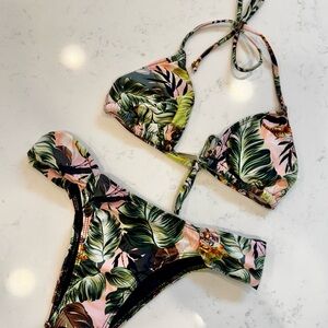 Tropical Leaf Print Bikini